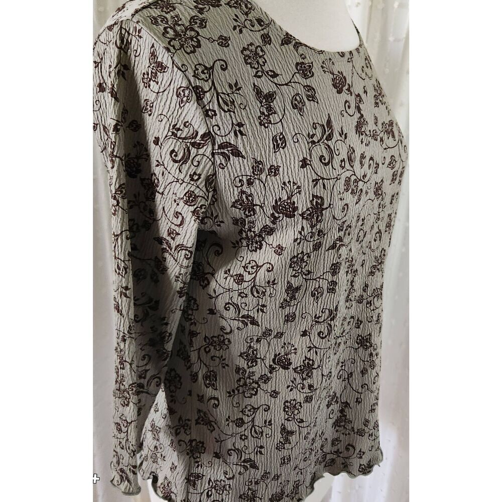 Croft & Barrow dressy Gray-Green top with brown floral pattern 3/4 sleeves Sz M - Picture 5 of 8